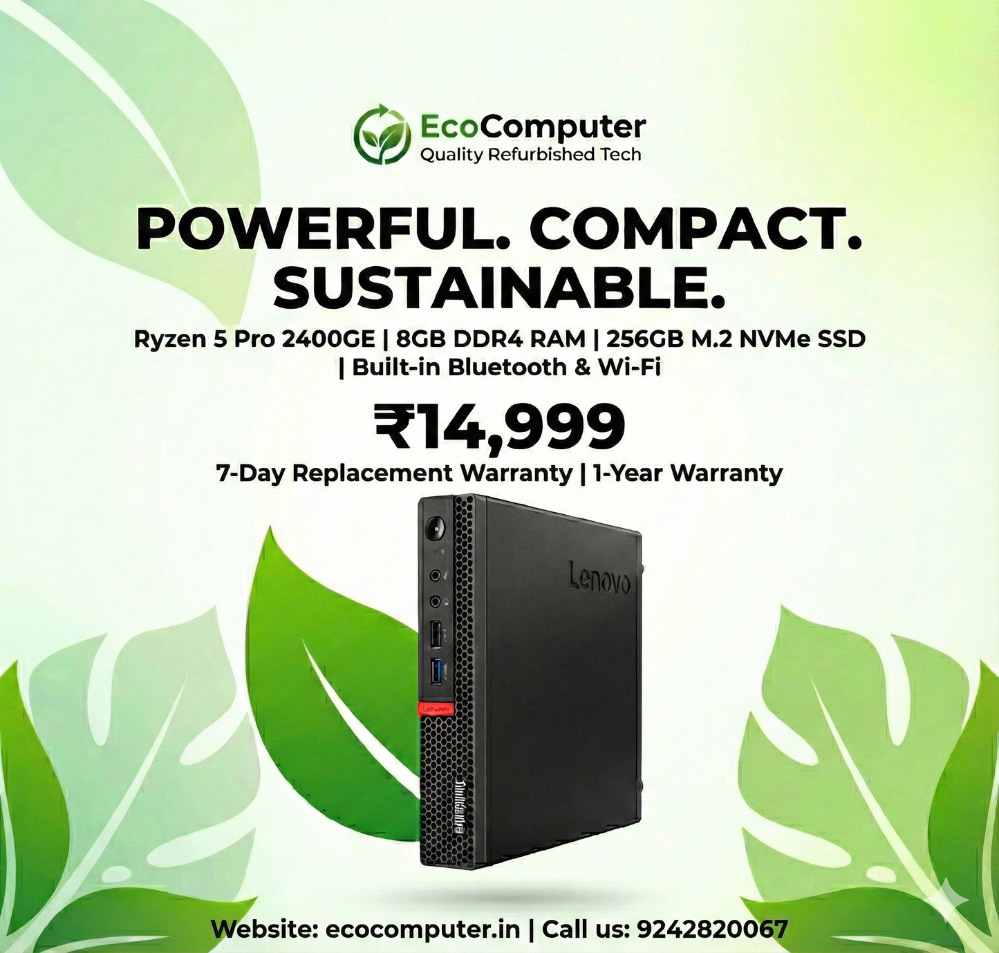 Lenovo Thinkcentre Ryzen 5 DDR4 8gb 256GB Wifi Bluetooth Inbuild